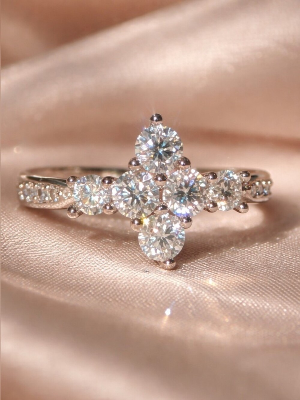 10K White Gold Moissanite Cluster Statement Ring Starburst | AAQuatif